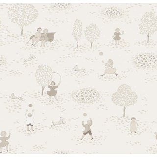 Playing in the Park Wallpaper by Paule Marrot in Cream, Tonal For Sale