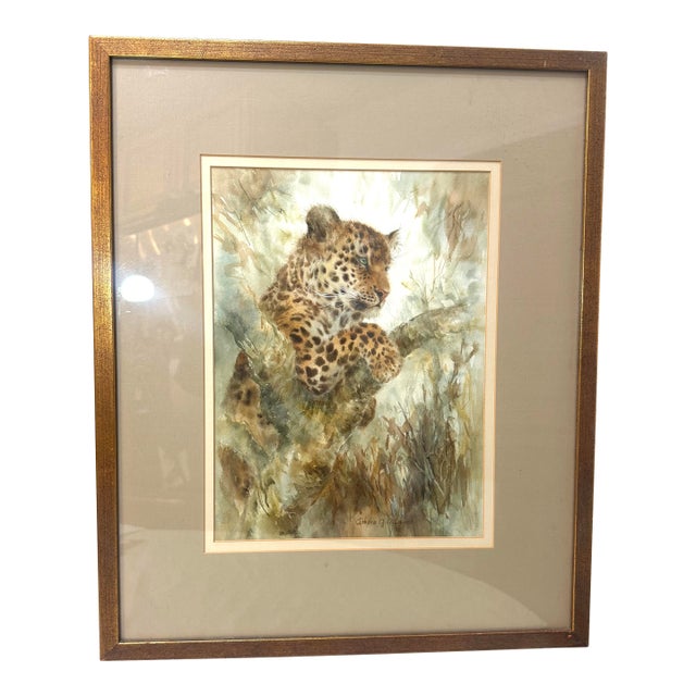 Original Athena Gilliland Leopard Cub Cheetah Cat Realism Watercolor Painting For Sale