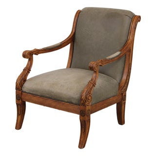 French Louis XVI Carved Leather Arm Chair For Sale