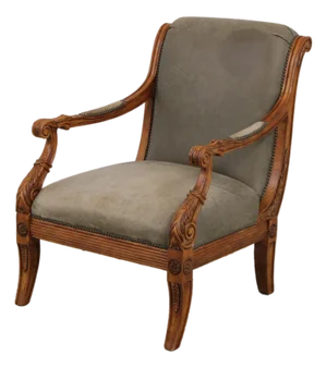 French Louis XVI Carved Leather Arm Chair