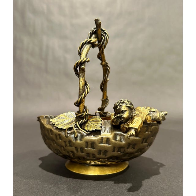 Late 19th Century French Aesthetic Movement Patinated Bronze Figural Bowl/Basket For Sale In New York - Image 6 of 6