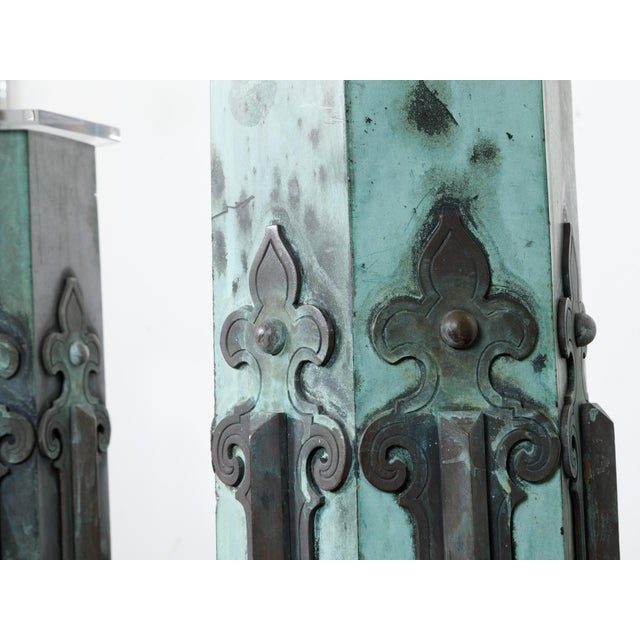 19th Century French Copper Table Lamps with Verdigris Patina - Pair For Sale - Image 9 of 10