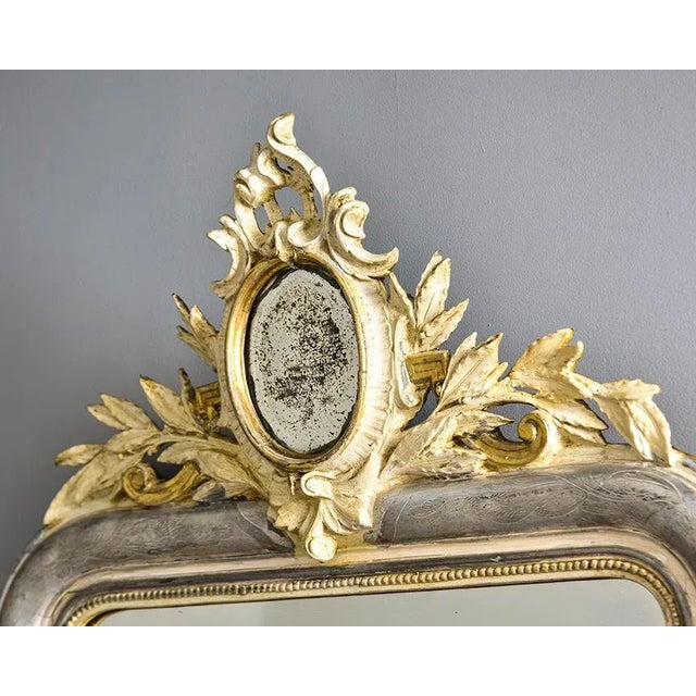 Large 19th Century Silver Louis Philippe Mirror With Gilded Mirror Crest For Sale - Image 11 of 12