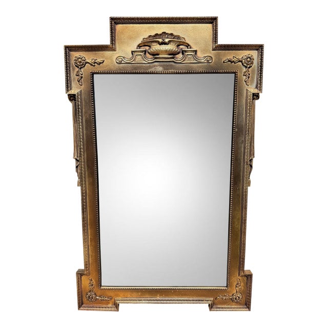 Vintage Neoclassical Giltwood Pier Mantel Mirror With Urn and Rosettes For Sale