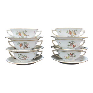 Herend Rothschild 743/Ro Hand Painted Bird Soup Cup & Saucer Set of 6 Misc Motif For Sale
