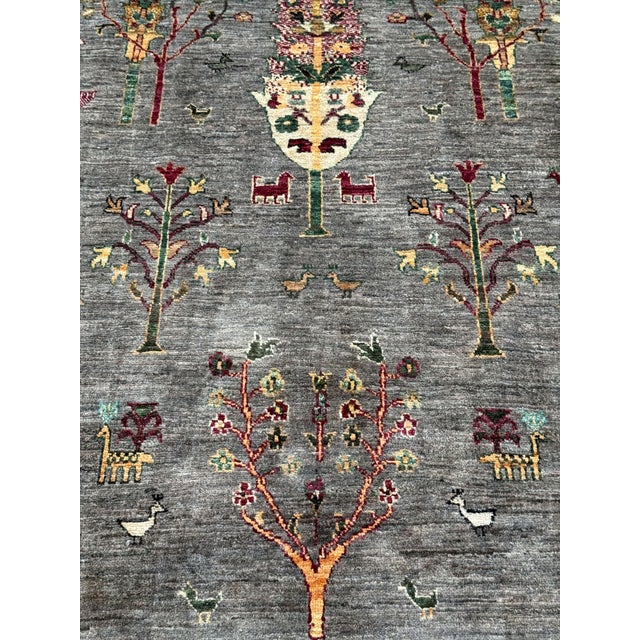 Farmhouse Cypress Tree Area Rug, Hand-Knotted Wool, Pictorial, 6x8, Charcoal & Rose For Sale - Image 3 of 10
