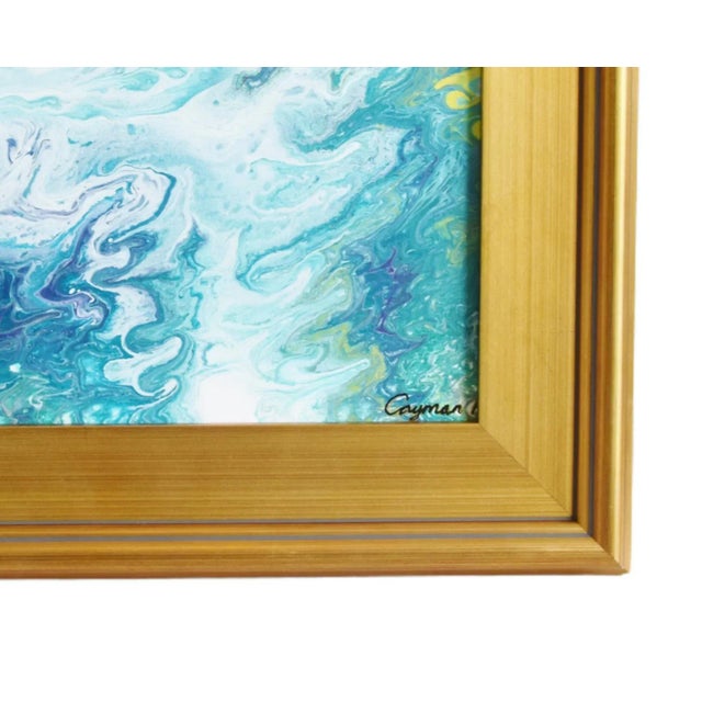 Modern contemporary marbleized art abstract Acrylic painting in shades of blue and teal on stretched artist canvas. Signed...