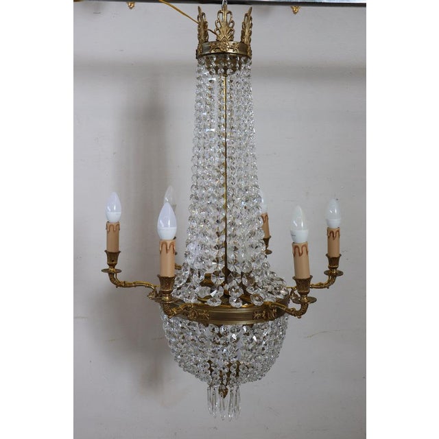 Gilded Bronze and Crystal Chandelier with 10 Bulbs, Late 19th Century For Sale - Image 4 of 16