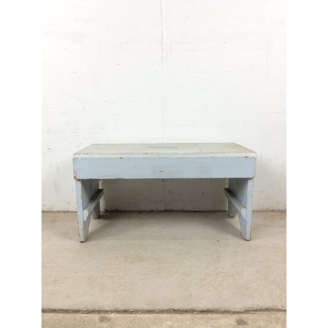 Antique Farmhouse Gray Painted Bench Footstool For Sale - Image 4 of 14