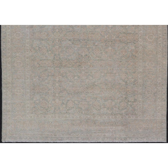 Traditional Modern Tabriz Design Rug by Keivan Woven Arts in Soft Green Tones 8'10 X 11'10 For Sale - Image 3 of 12