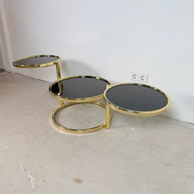 Vintage Hollywood Regency Swivel Cascade Coffee Table with Black Glass, Germany, 1970s For Sale - Image 4 of 12
