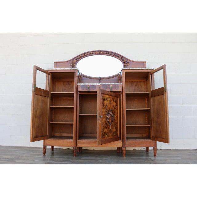 Wood Antique French Art Deco Buffet Sideboard With Beveled Mirror & Marble Top | Burl Wood Credenza | Early 20th Century For Sale - Image 7 of 18