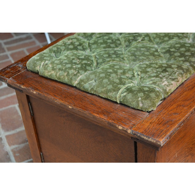 Antique English Oak Wood Commode Potty Chamber Pot Cupboard W/ Cushioned Top For Sale - Image 16 of 16