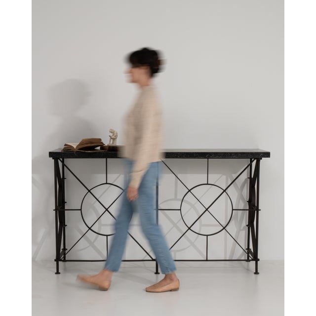 19th Century Wrought Iron Console Table With Blue Stone Top For Sale - Image 5 of 9