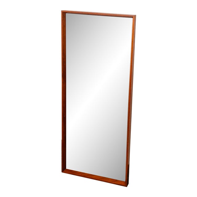 Mid Century Danish Modern Mirror Wall Hanging Entry Way Solid Teak Rectangular For Sale