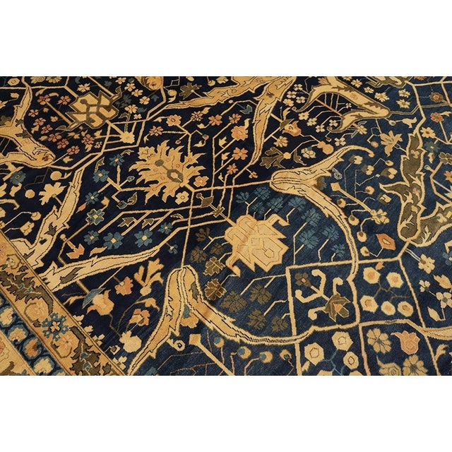 Excellent Navy Blue With Unique Open Palmettes Design Antique Lahore Rug For Sale In New York - Image 6 of 6