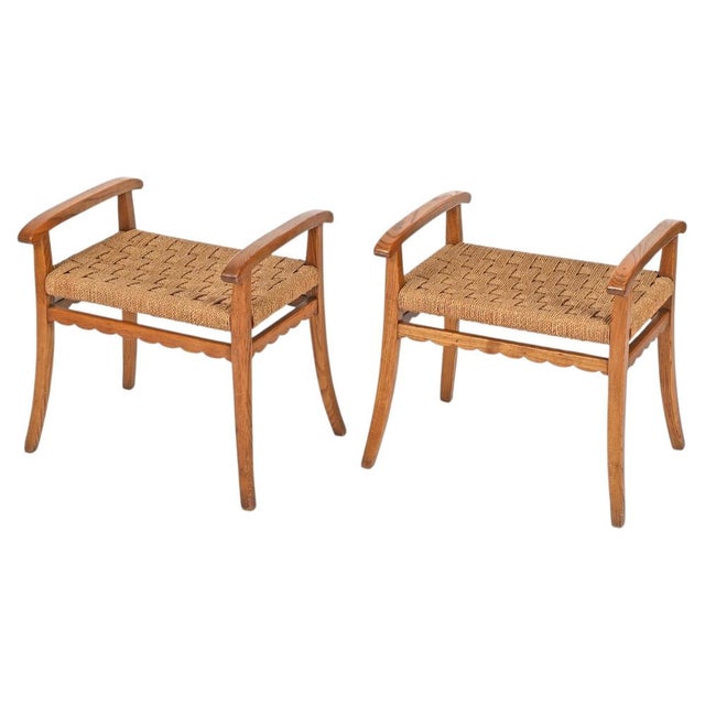 Vintage Italian Oak and Woven Rope Stools by Giuseppe Pagano, Italy, 1940s, Set of 2 For Sale - Image 14 of 14