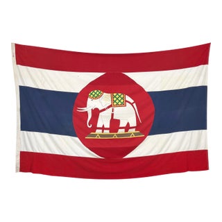 Oversize Vintage Cotton Royal Thai Navy Flag With White Elephant, Naval Ensign of Thailand For Sale