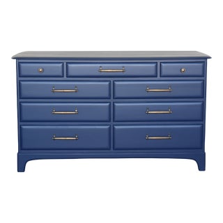 1970s Mid-Century Blue Dresser of Nine Drawers For Sale