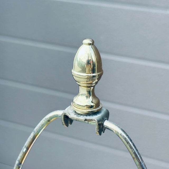Brass Virginia Metalcrafters Solid Brass Candlestick Lamp With Silk Shade and Brass Acorn Finial For Sale - Image 8 of 11