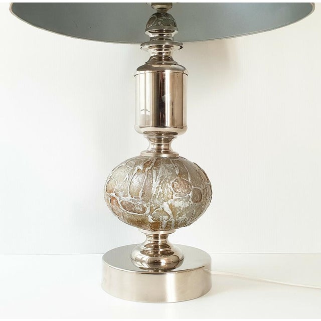 Good overall condition. Signs of wear on the lampshade. Works, new plug and switches. Height 73 cm. Diameter 43 cm. The...