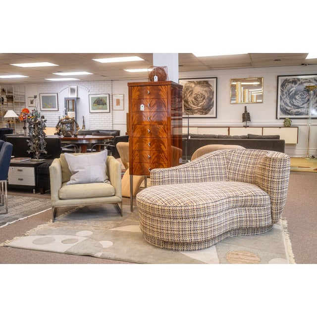 A post modern Kagan inspired chaise lounge sofa. This lovely chaise sofa features a Vladimir Kagan inspired plinth base...