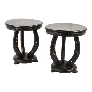 Mid 20th Century Schumacher Inlayed Solid Wood Side Tables - A Pair For Sale