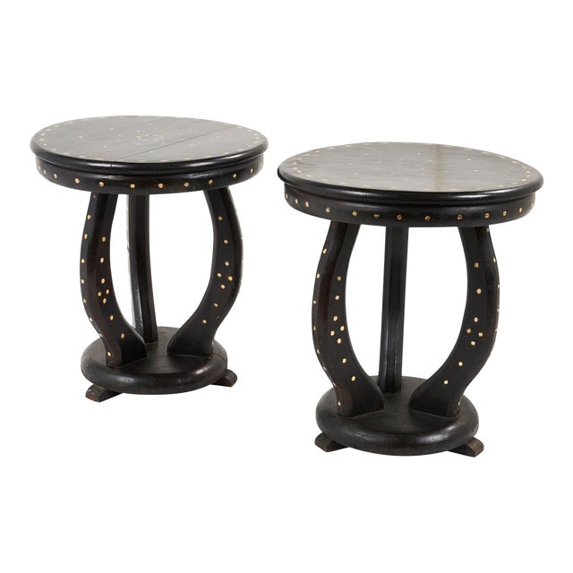 Mid 20th Century Schumacher Inlayed Solid Wood Side Tables - A Pair For Sale