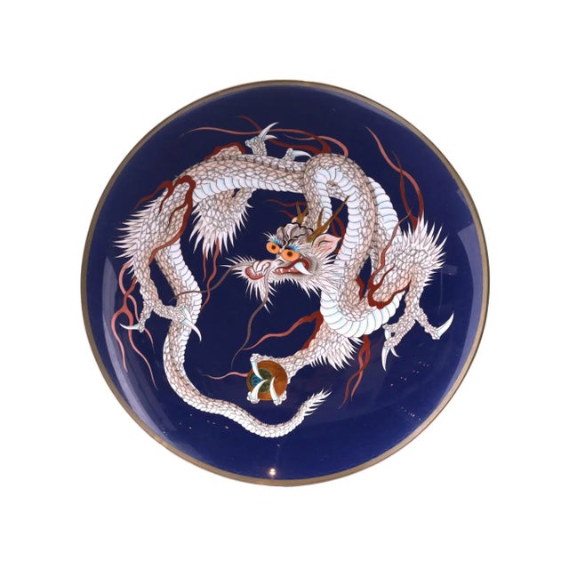 Japanese Antique Meiji Japanese Cloisonne Enamel Dragon Charger Plate For Sale - Image 3 of 5