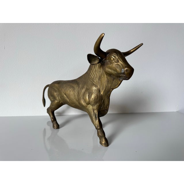 Metal Vintage Solid Brass Bull Sculpture For Sale - Image 7 of 10