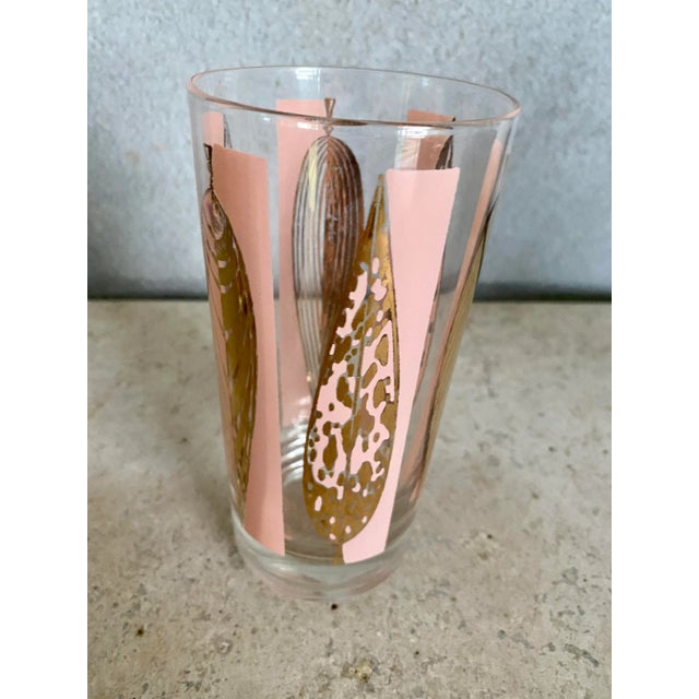 Mid-Century Fred Press Signed Pink & Clear 22-Karat Gold Leaves Glasses- Set of 6 For Sale In Washington DC - Image 6 of 12