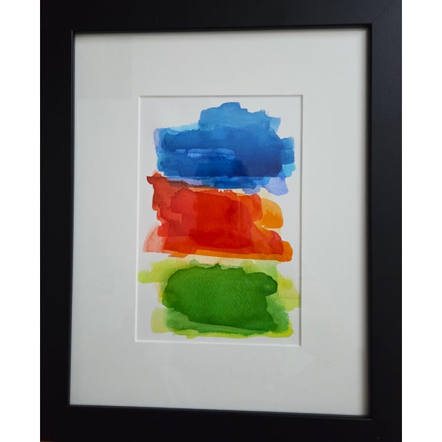 Evoking the contemplative, emotional depth of Color Field abstraction, this watercolor utilizes stacked, horizontal forms...