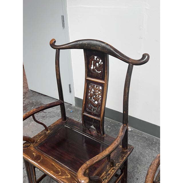 Antique Chinese Qing Dynasty Elmwood Armchairs, Pair For Sale - Image 10 of 12