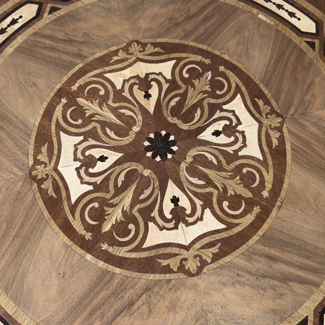 Wood Vintage Inlaid and Carved Gilded Wood Central Table For Sale - Image 7 of 14