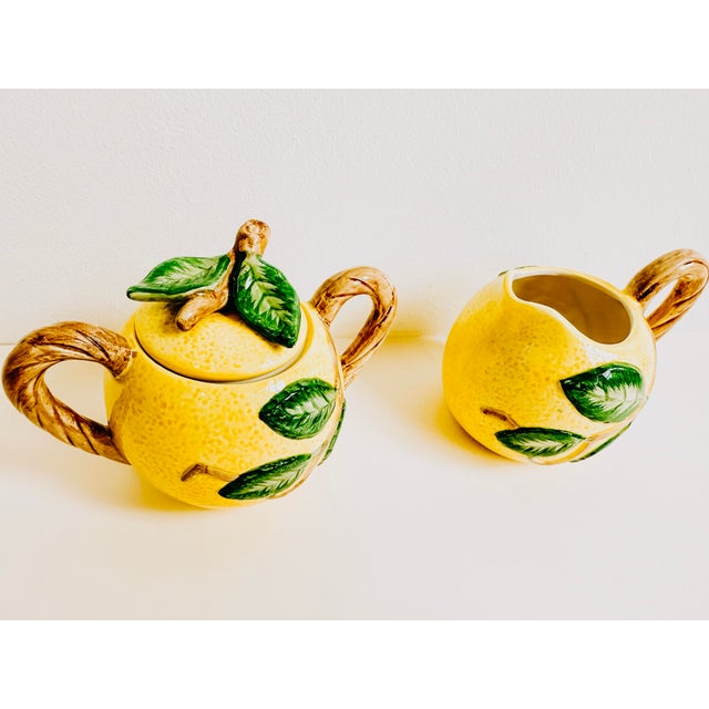 Vintage Fitz and Floyd Ceramic Lemon Cream and Sugar Set For Sale - Image 6 of 9