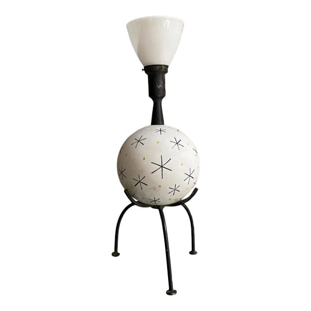 1950s Atomic Starburst Sphere Table Lamp Tripod Pedestal For Sale