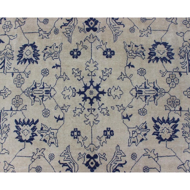 Blue Floral Vintage Oushak in Blue and Cream With All-Over Design 8'0 X 10'7 For Sale - Image 8 of 13