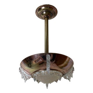 Art Deco French Ice Glasss and Icicles Chandelier by Ezan, 1930s For Sale