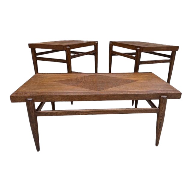 1955 Vintage Lane Altavista 3-Piece Table Set MCM Walnut, Refinished Style 911 For Sale