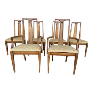 1960s Mid Century Modern High Back Walnut Dining Chairs- Set of 6