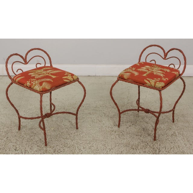 Pair Rope Twist Iron Benches W. Tropical Upholstery For Sale - Image 13 of 13