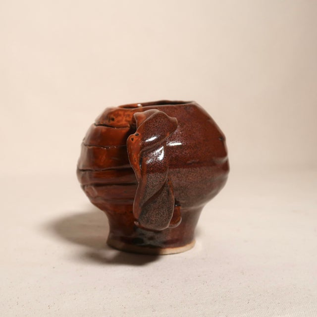 Vintage Brutalist Wabi Sabi Sculptural Studio Pottery Red and Black Glaze Ceramic Vessel For Sale - Image 11 of 17