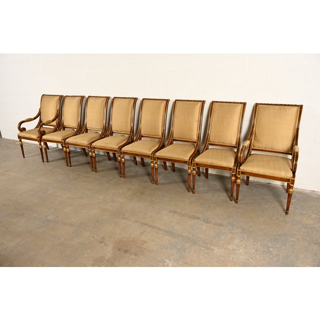 Karges Furniture Karges French Regency Louis XVI Carved Walnut and Gold Gilt Dining Chairs | Set of Eight For Sale - Image 4 of 16