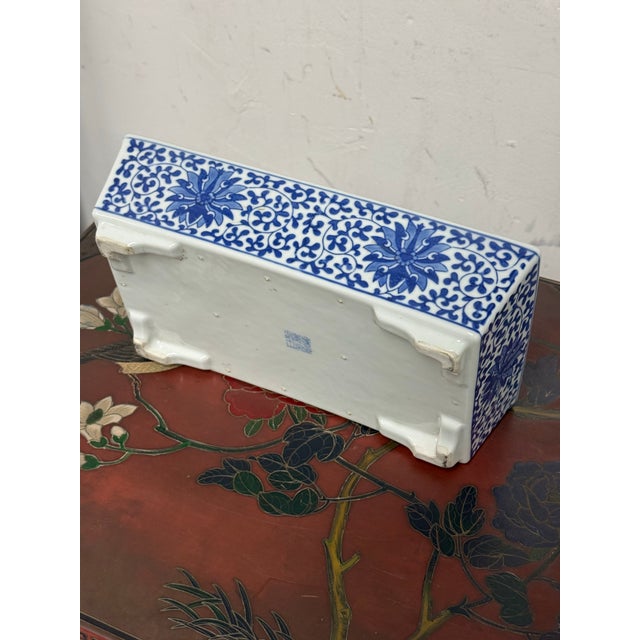 Blue + White Floral Ceramic Rectangular Planter, Vintage For Sale - Image 11 of 12