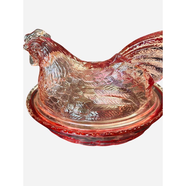 French Country 1980s Longaberger Pink Glass Hen on Nest, Manufactured by the l.e. Smith Glass Company For Sale - Image 3 of 6