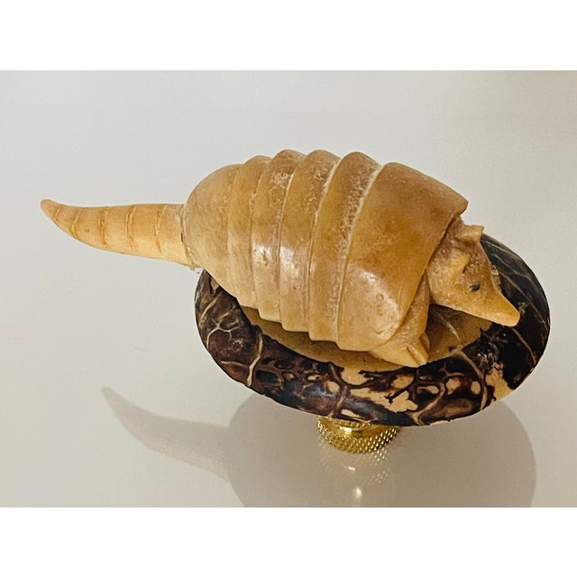 1960s Florida Iguana and Armadillo Carved Figurines Lamp Finials - a Pair For Sale - Image 4 of 4