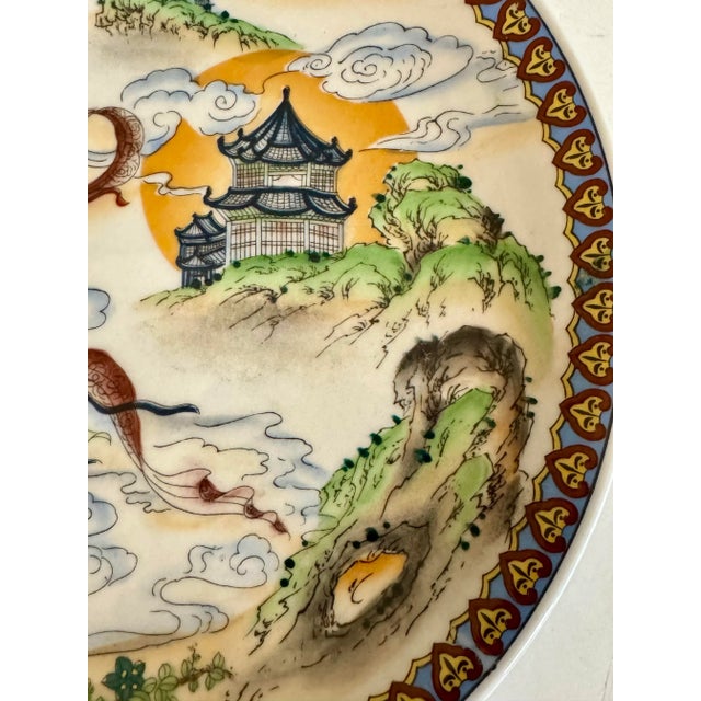 Vintage Chinoiserie Decorative Porcelain Wall Plate Chang'e the Chinese Moon Goddess For Sale In Raleigh - Image 6 of 9