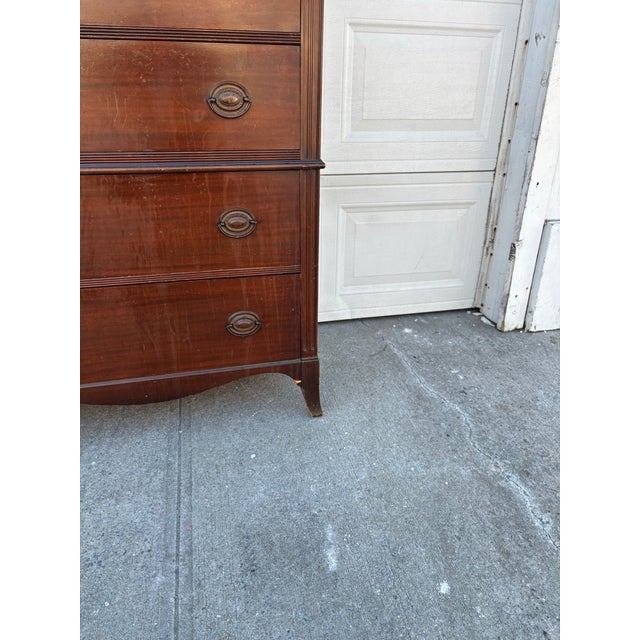 Vintage Tall Mahogany Dresser | Highboy Chest | Colonial Style Bedroom Chest | Five Drawer Dresser | Classic Dark Wood Storage Cabinet For Sale - Image 11 of 12