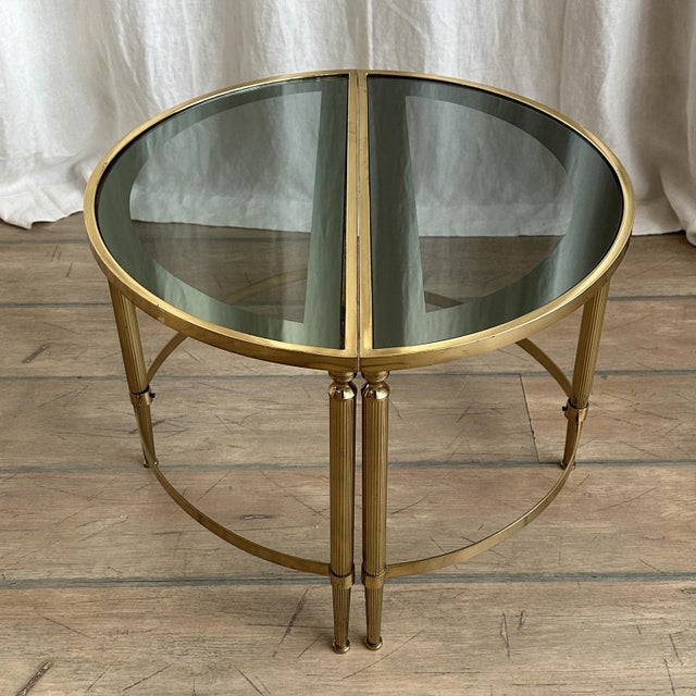 Mid-Century Semicircular Brass and Smoked Glass Side Tables, 1970s, Set of 2 For Sale - Image 6 of 18