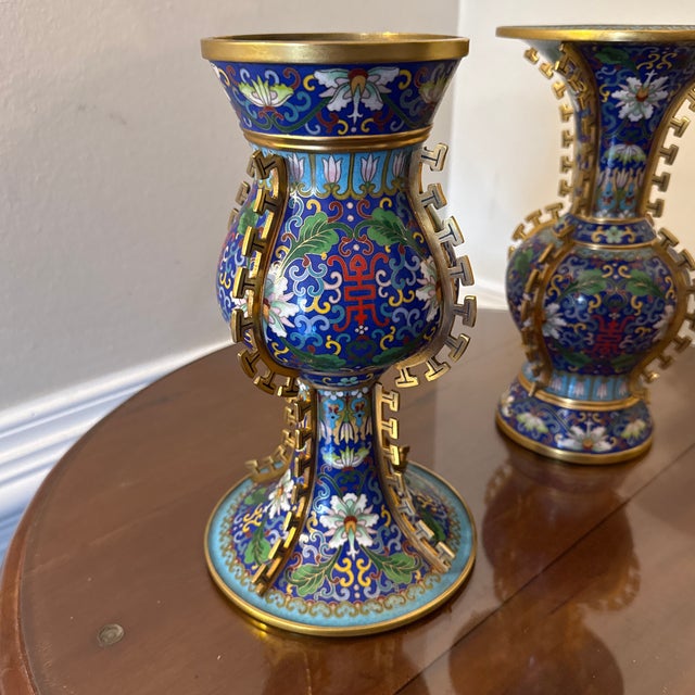 Blue Early 20th Century Blue Cloisonne Vases - A Pair For Sale - Image 8 of 10